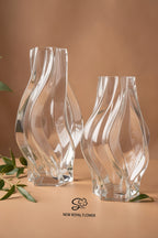 WaveRipple Sculpted Clear Glass Vase