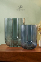 Ribbed U-Back Light Blue Glass Vase