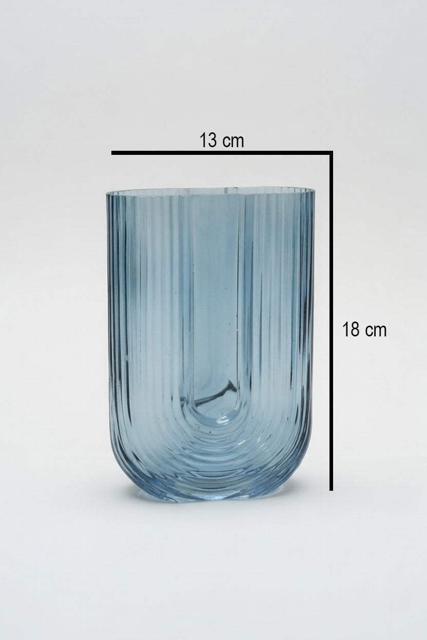 Ribbed U-Back Light Blue Glass Vase