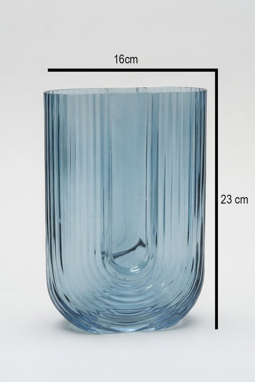 Ribbed U-Back Light Blue Glass Vase