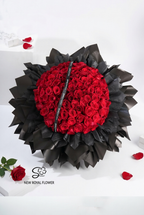 “100 Red Roses Round Bouquet: A Timeless Emblem of Passionate Devotion”