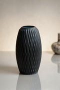 Matte Black Textured Glass Vase – 25 cm