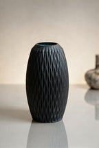 Matte Black Textured Glass Vase – 25 cm