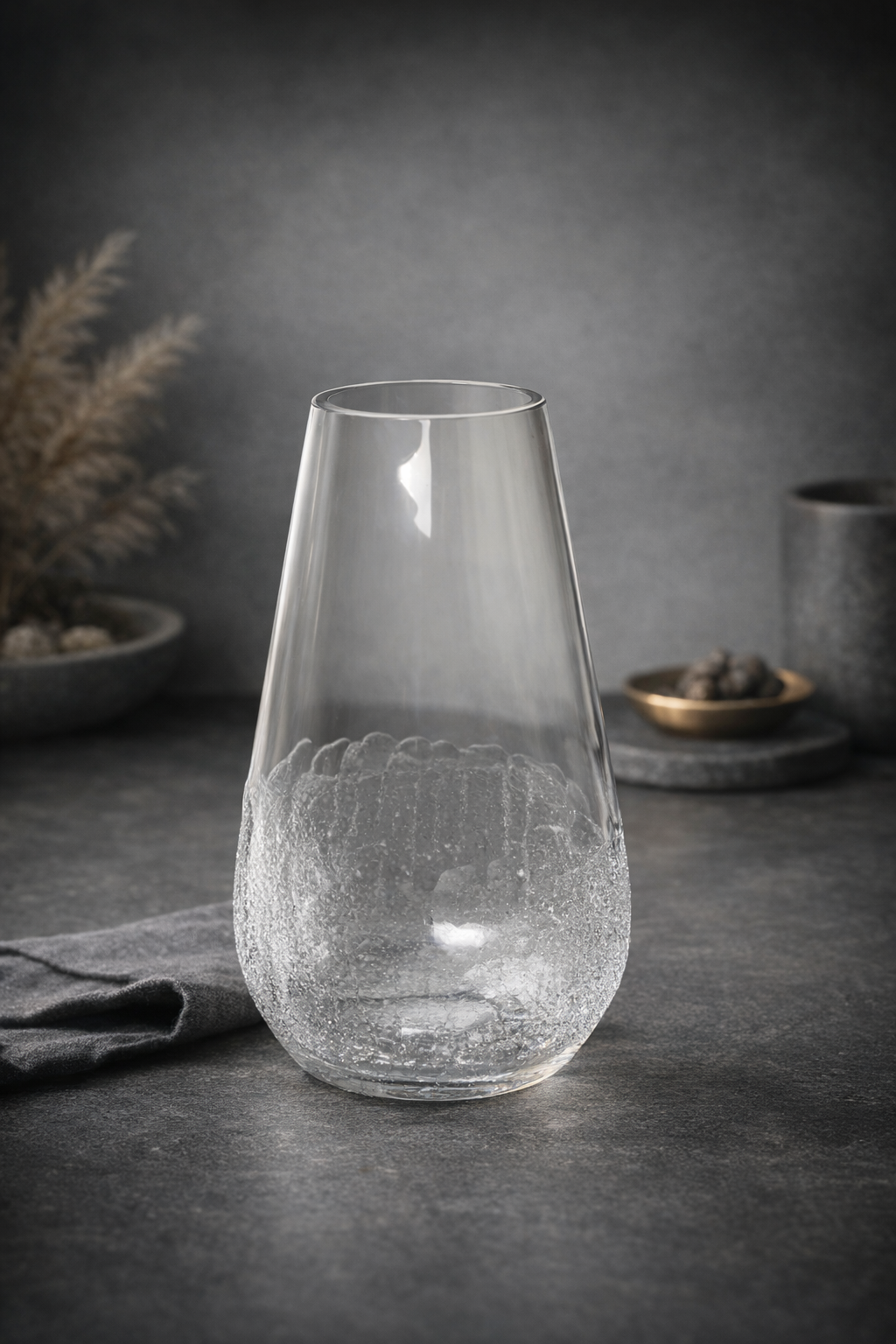 Clear Frosted Textured Glass Vase – 30cm