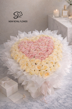 Blushing Heart – Luxury Pink & Ivory Rose Bouquet