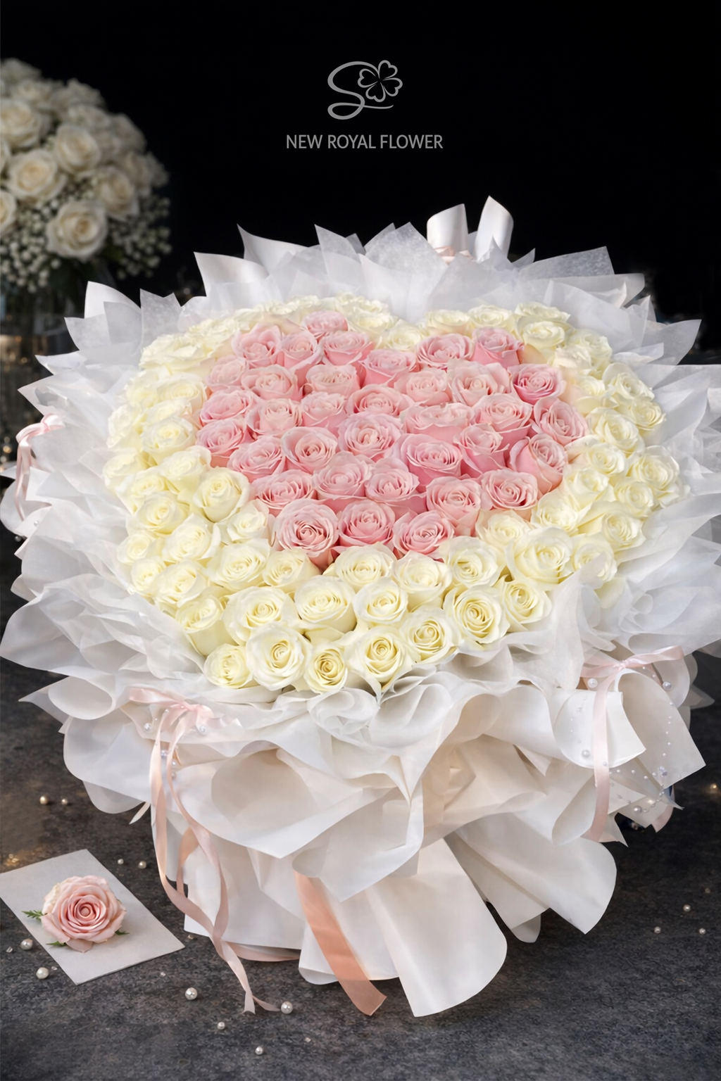 Blushing Heart – Luxury Pink & Ivory Rose Bouquet