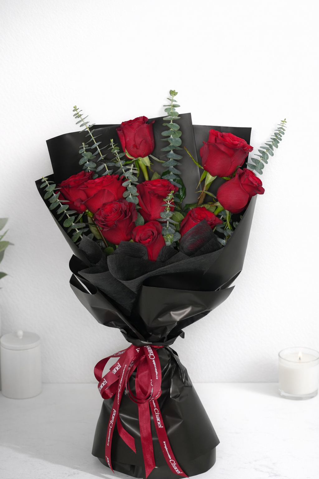 9 ROSE BOUQUET WITH EUCALYPTUS