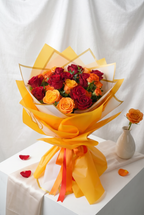 Sunset Glow Red & Orange Rose Bouquet