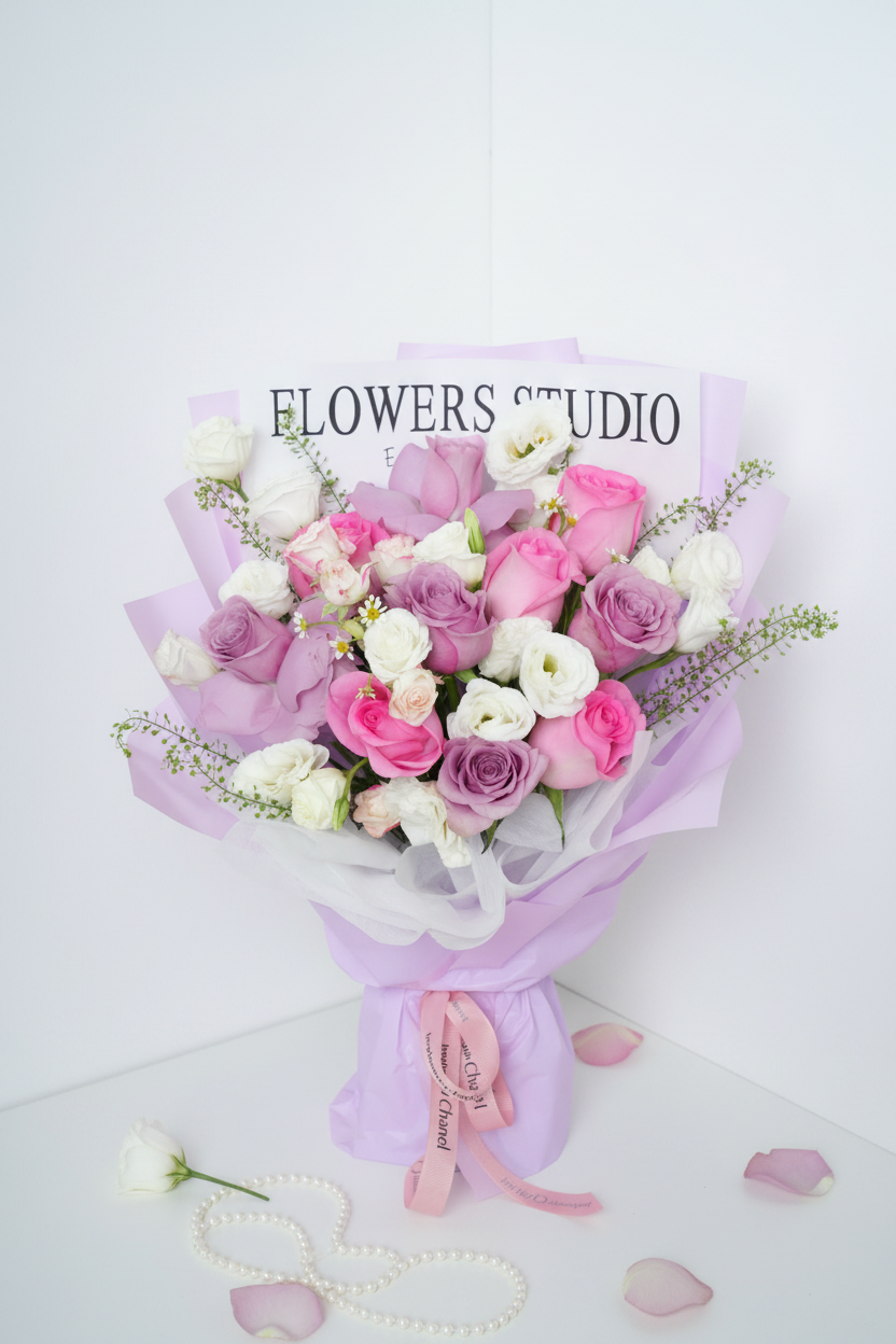 Pastel Pink & Purple Mixed Rose Bouquet