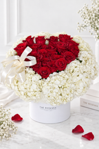 Red Rose & White Hydrangea Round Box Bouquet