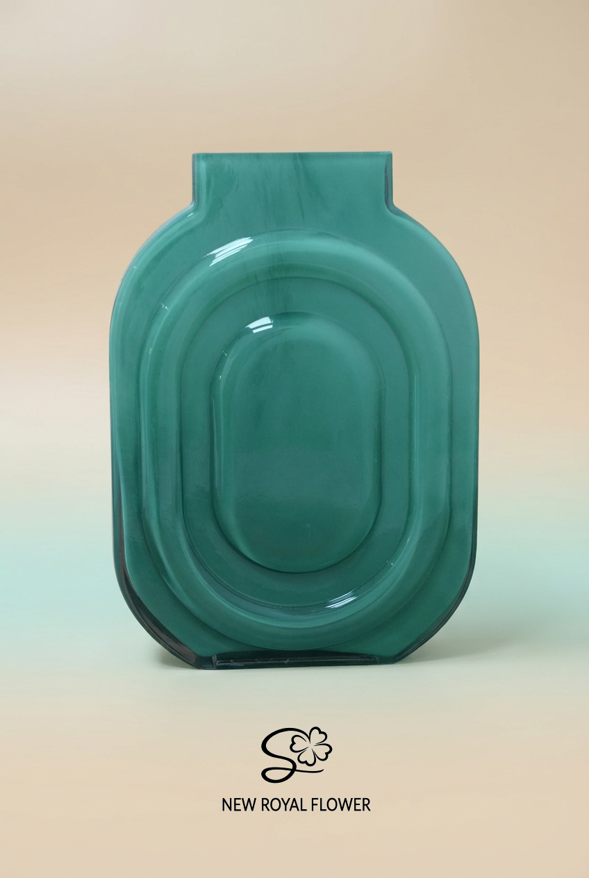 Concentric Oval Teal Glass Vase