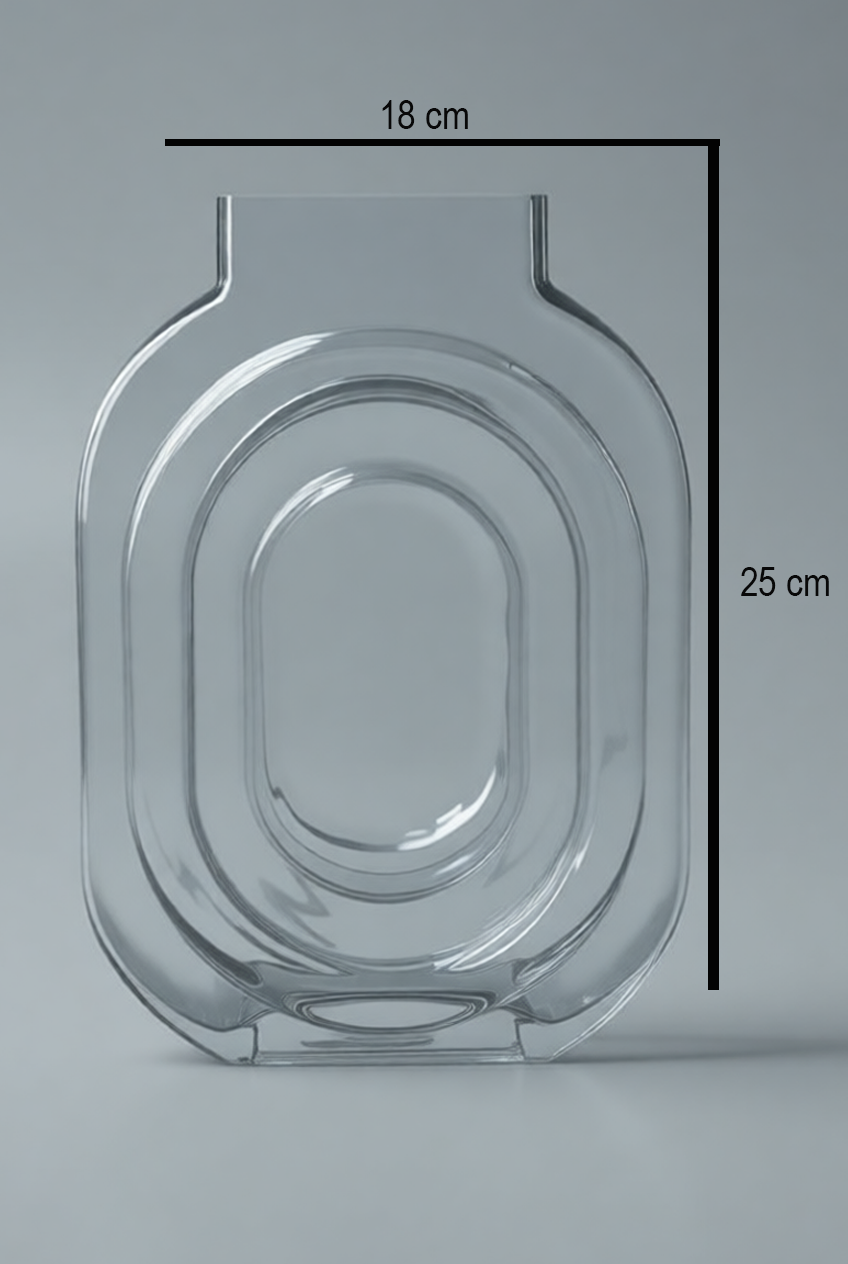 Concentric Oval Clear Glass Vase
