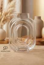 Concentric Oval Clear Glass Vase