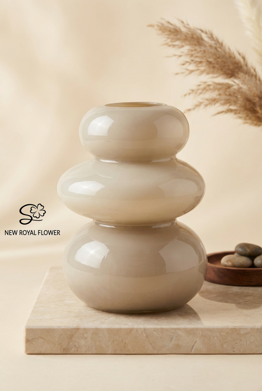 Stacked Pebble Glossy Beige Ceramic Vase