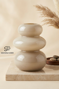 Stacked Pebble Glossy Beige Ceramic Vase