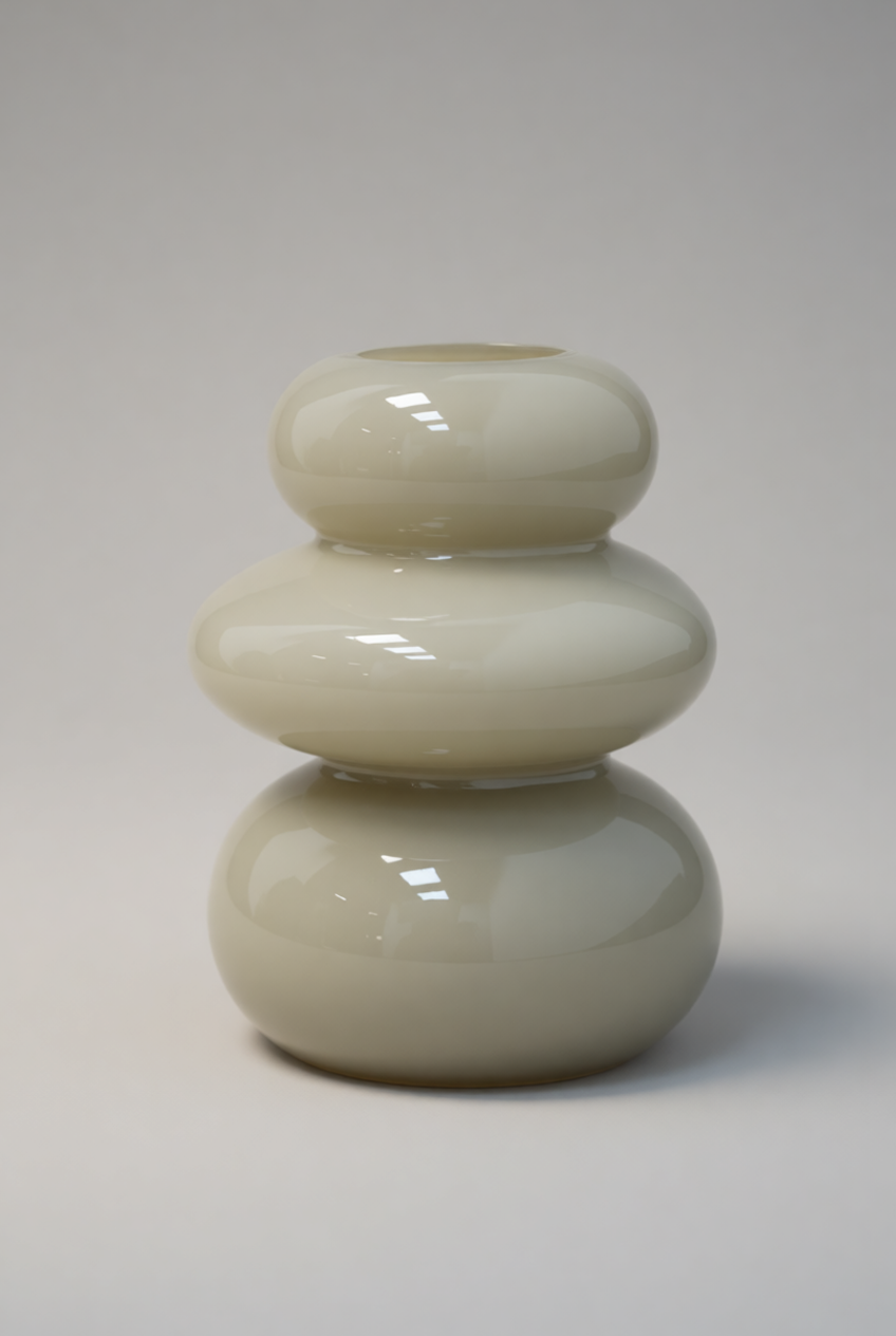 Stacked Pebble Glossy Beige Ceramic Vase