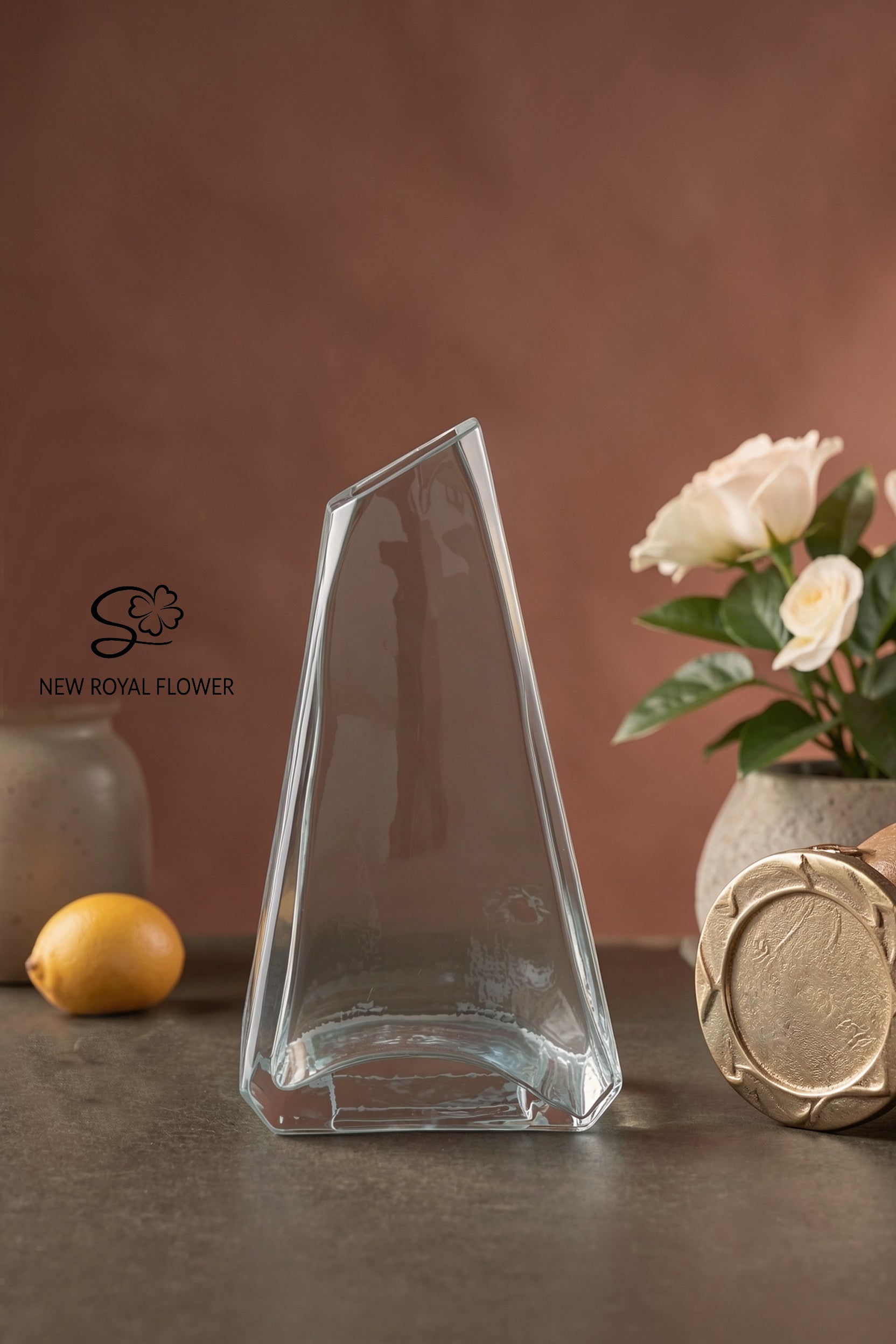 Angled Slant Clear Glass Vase