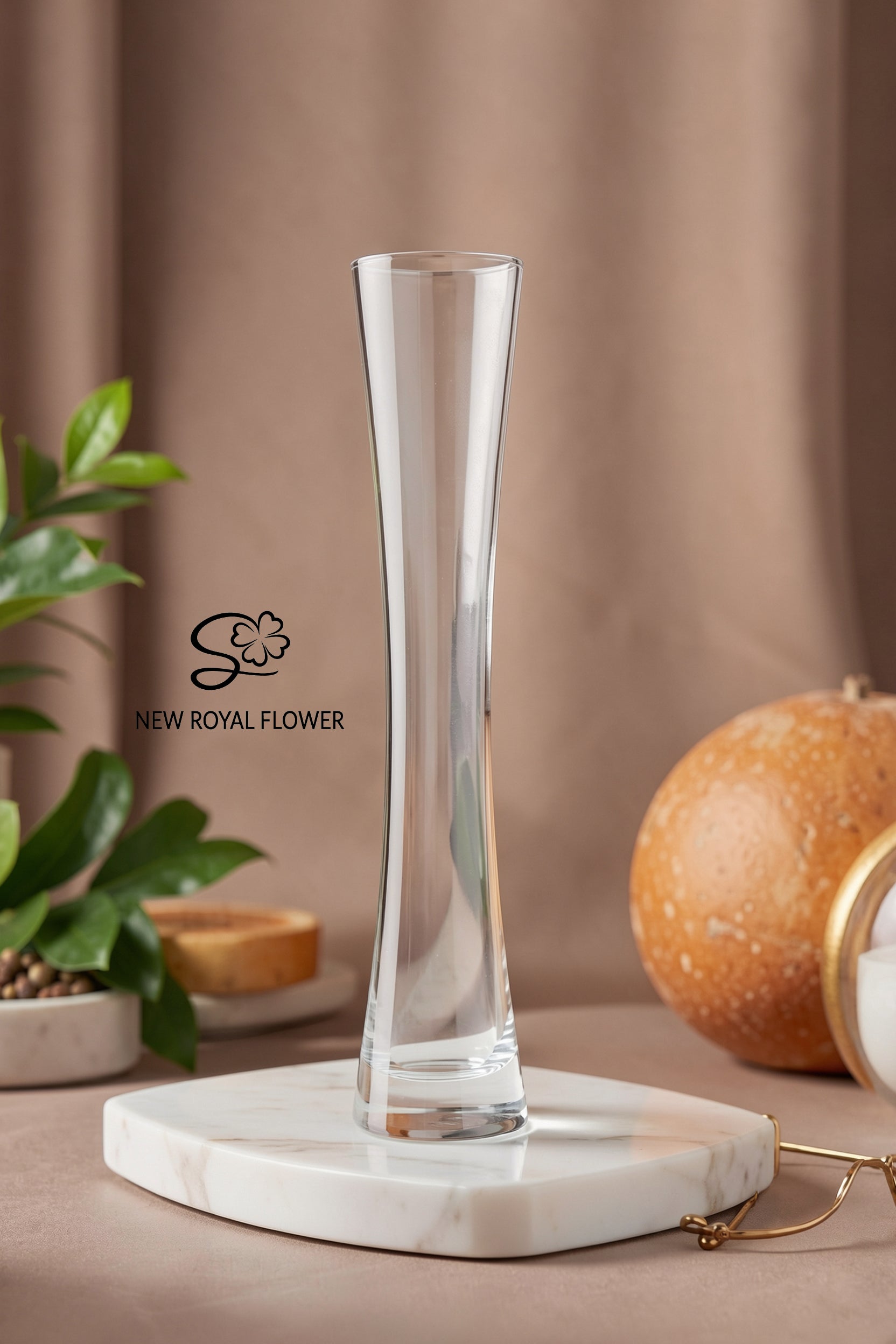Slim Hourglass Flared Clear Glass Vase