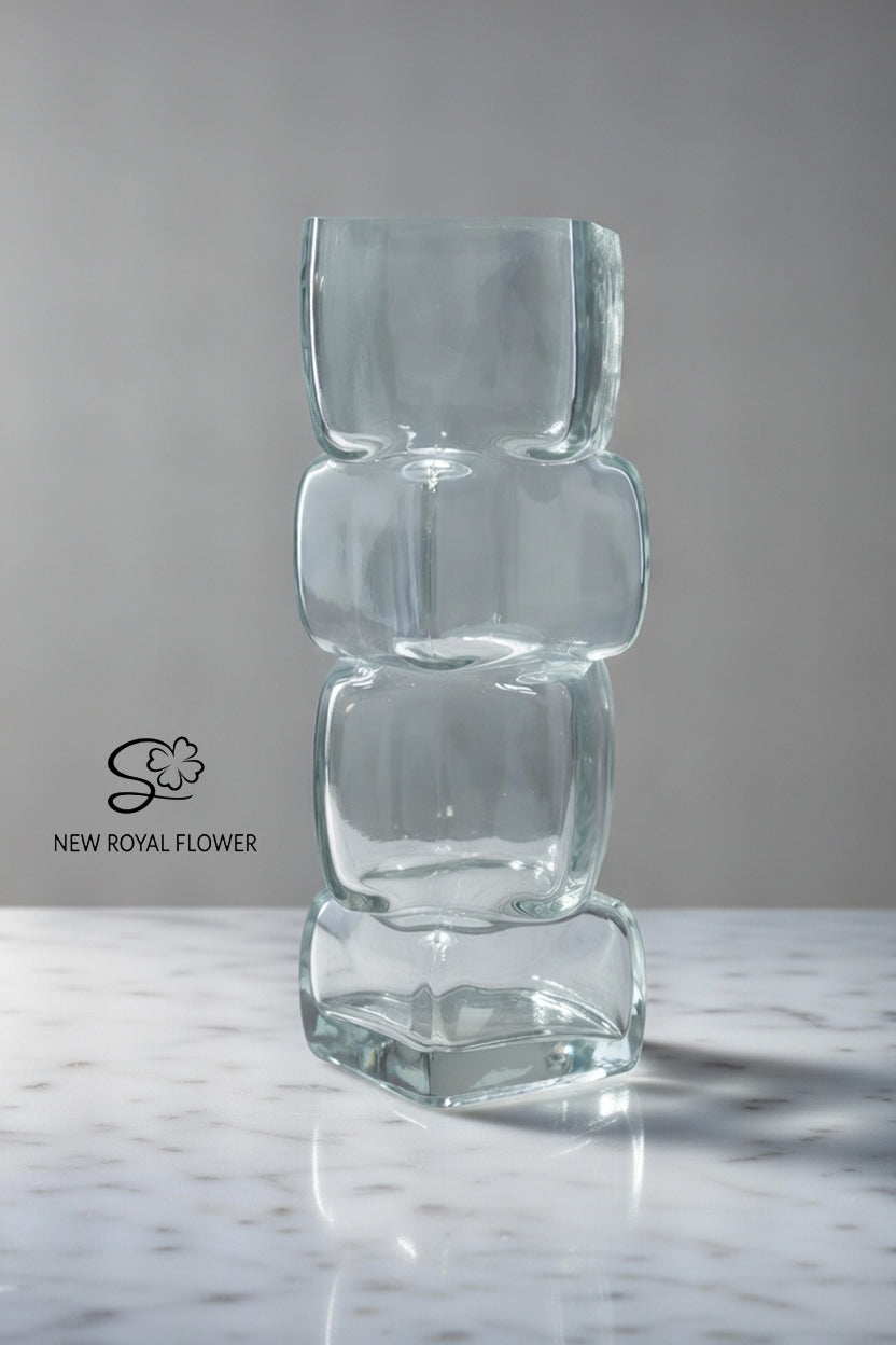 Stacked Cube Clear Glass Vase