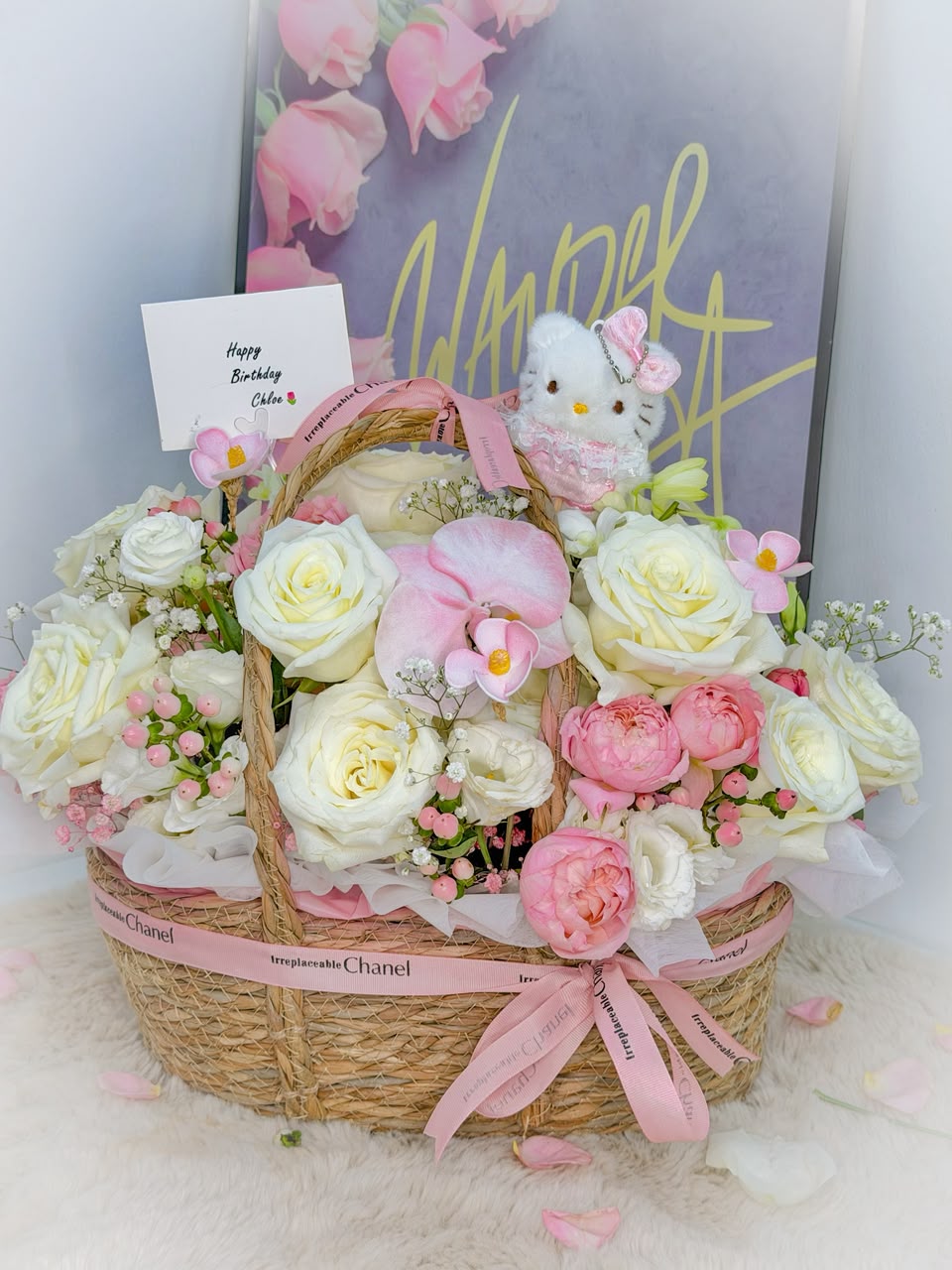Hello Kitty Pink & White Mixed Flower Basket